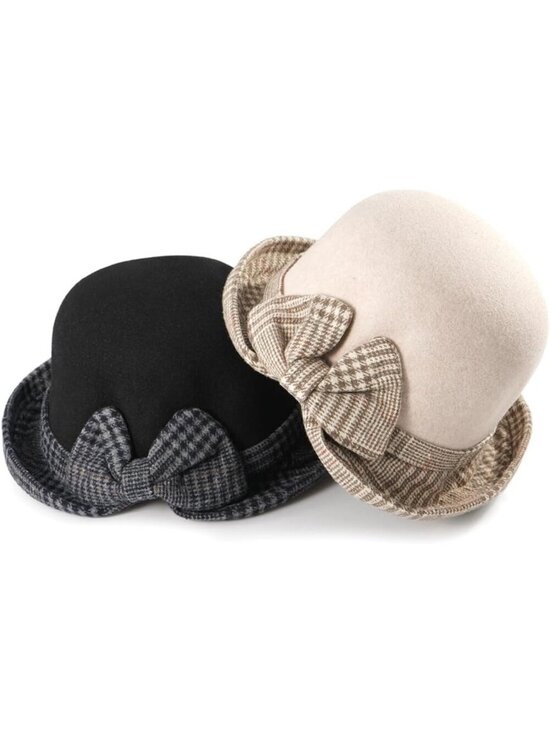 Women\'s Black 2 Vintage Felt Cloche inter Floral Fedora Imported Bucket Hat